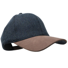 Carica l'immagine nel visualizzatore di Gallery, Berretto da baseball in tweed con visiera in pelle scamosciata a contrasto.: Navy