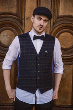Carica l'immagine nel visualizzatore di Gallery, Berretto piatto classico in tweed: Petrol Rust Houndstooth