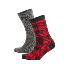 Carica l'immagine nel visualizzatore di Gallery, Calzini da passeggio Merino Mix - 2: Red Box Check and Grey Marl