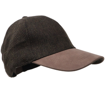Carica l'immagine nel visualizzatore di Gallery, Berretto da baseball in tweed con visiera in pelle scamosciata a contrasto.: Navy