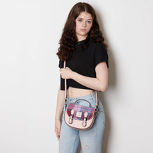 Carica l'immagine nel visualizzatore di Gallery, Borsa in Harris Tweed - Mini Cobble Satchel: Chestnut and Blue Tartan