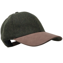 Carica l'immagine nel visualizzatore di Gallery, Berretto da baseball in tweed con visiera in pelle scamosciata a contrasto.: Navy