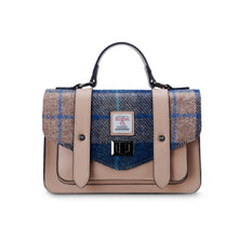 Carica l'immagine nel visualizzatore di Gallery, Borsa Satchel in Harris Tweed a tracolla media: Navy-Beige Tartan