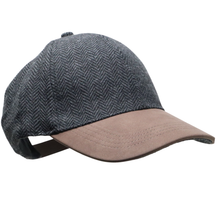 Carica l'immagine nel visualizzatore di Gallery, Berretto da baseball in tweed con visiera in pelle scamosciata a contrasto.: Navy