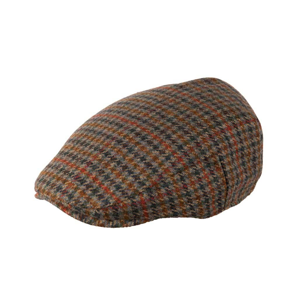 Berretto piatto classico in tweed: Petrol Rust Houndstooth