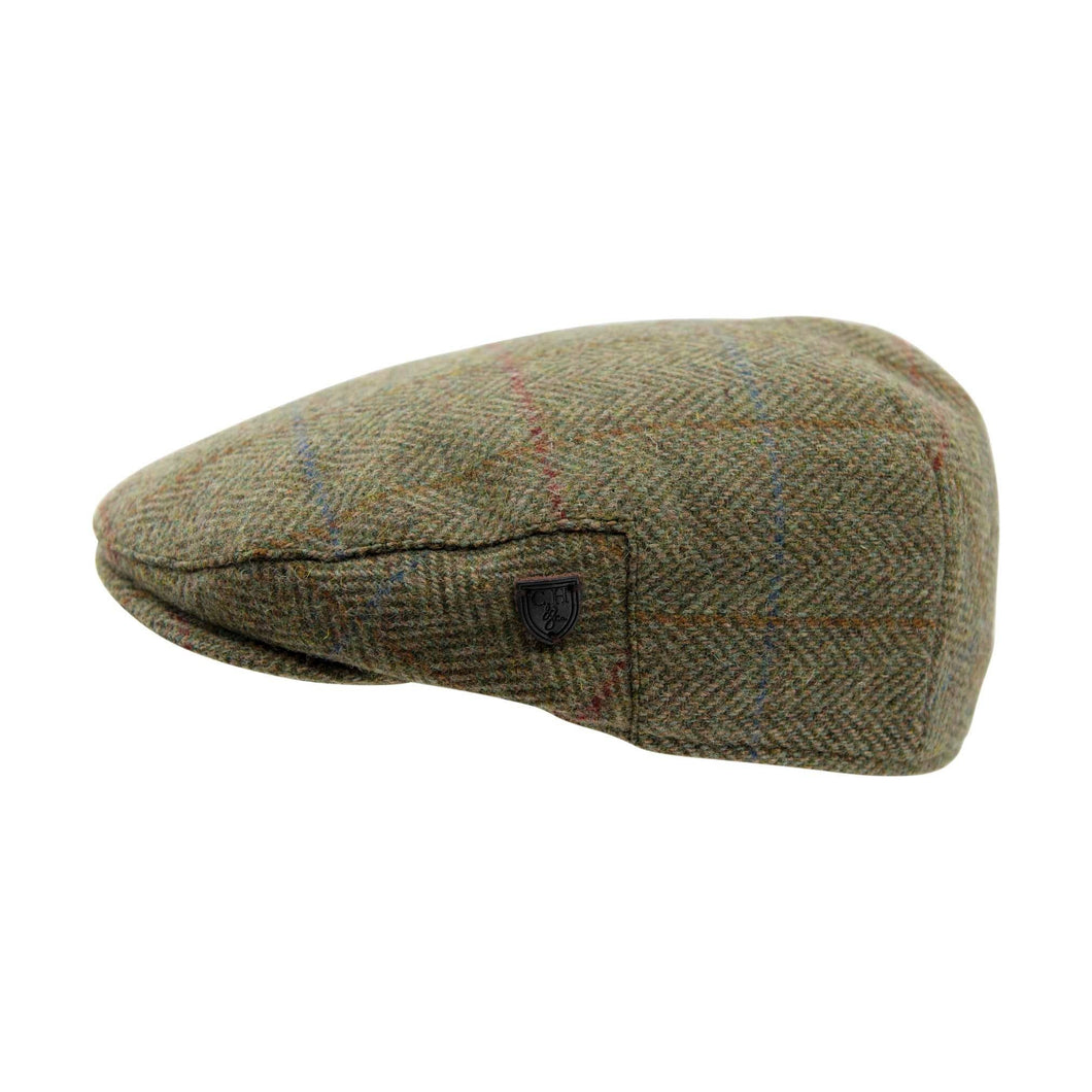 Cappello piatto a quadri in lana Carlyle Heath: Kiwi Herringbone / Large