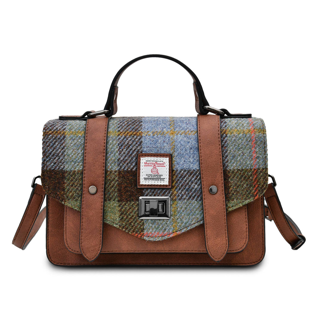 BORSA SATCHEL in HARRIS TWEED MEDIA  : Chestnut and Blue Tartan