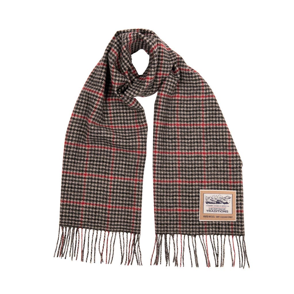 Sciarpa in lana con motivo tartan: Grey / Red