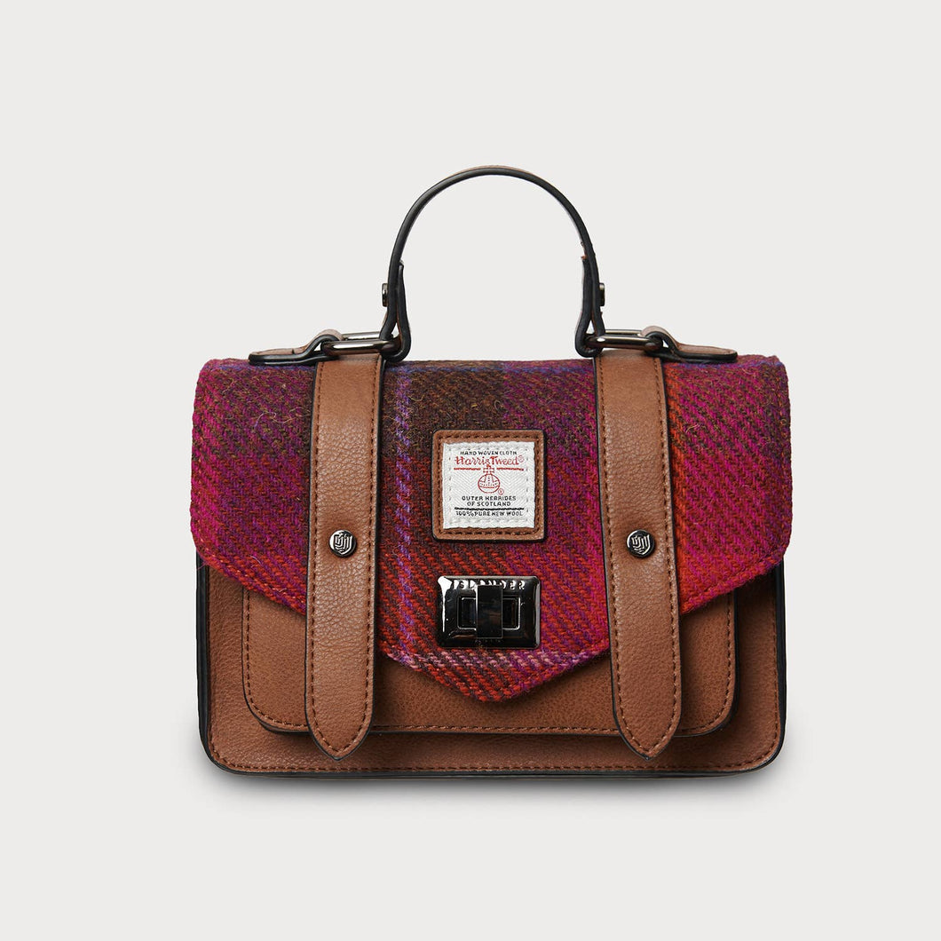 Portamonete Real Harris Tweed Scozia - Tartan Rosa Pastello A Spina Di Pesce, Autentico Tessuto Scozzese, Confezione Regalo 12.5x8.5cm